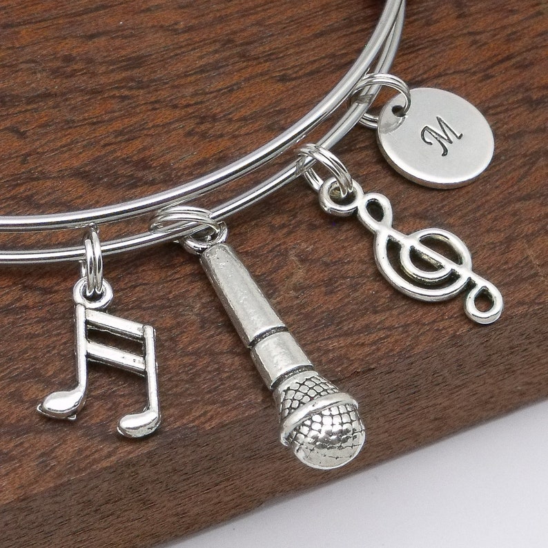 Microphone bracelet initial music gift singer gift personalised microphone jewellery