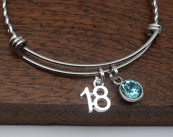 18th birthday birthstone bracelet, personalised 18th jewellery, 18th gift, age 18, 18th bangle, customised birthstone