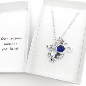 Duck necklace gift, duck pendant jewellery, cute animal boxed personalised gift with initial and birthstone