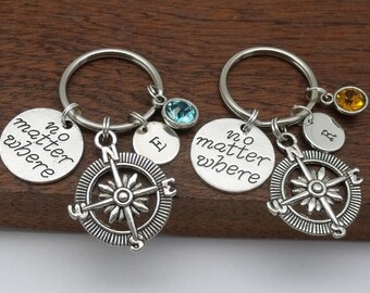 Set of 2 Friendship gift keyrings, distance keychain, no matter where, long distance relationship, sister, best friend, birthstone