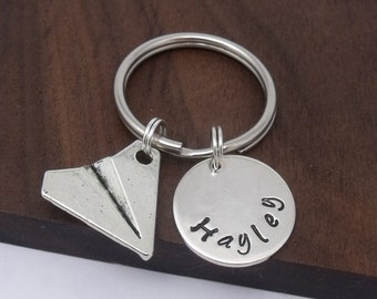 Paper plane name keyring gift, plane keychain, personalised aeroplane gift, origami plane keyring gift, customised name word text
