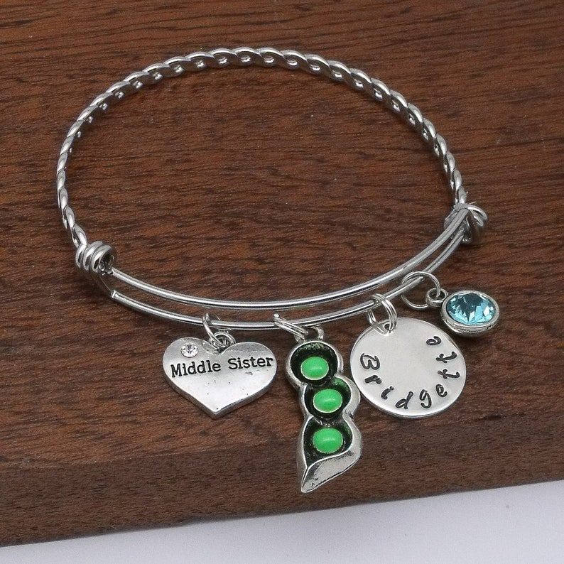 birthstone 3 sister bracelet personalised sister name gift Big Middle Little sister bracelet gift 3 sister jewellery 3 peas in a pod