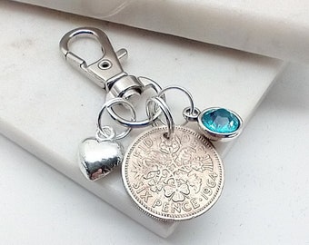 Genuine Silver Sixpence Bridal Clip On Charm, Bridal Something Old, Blue, Lucky, Bouquet Idea, Wedding Accessory