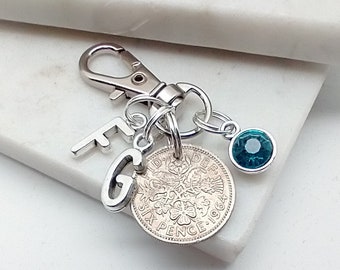 Genuine Silver Sixpence Bridal Clip On Bouquet Charm, Bridal Something Old, Blue, Lucky, Wedding Accessory, Personalised Initials