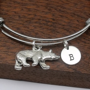Bear bracelet gift, bear jewellery, bear bangle, personalised bear gift, customised initial, letter