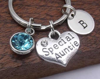 Special auntie initial keyring gift, auntie keychain, personalised auntie gift, birthstone, initial, letter