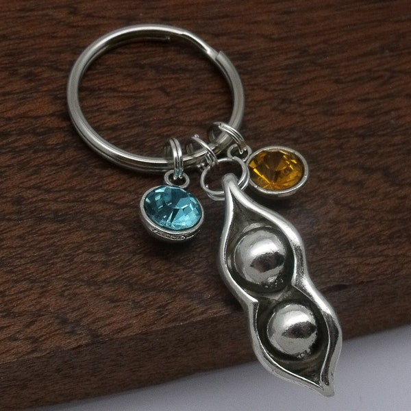 2 peas in a pod birthstone gift, 2 peas in a pod keyring, couples keyring gift, mum of 2 gift, friendship gift, birthstone gift