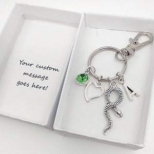 Snake keyring gift, snake keychain, personalised boxed gift with initial and birthstone