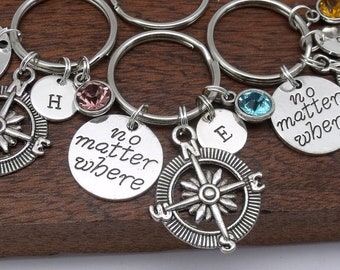 Set of 4 four friendship gift keyrings, distance keychain, no matter where, long distance relationship, sister, best friend, birthstone