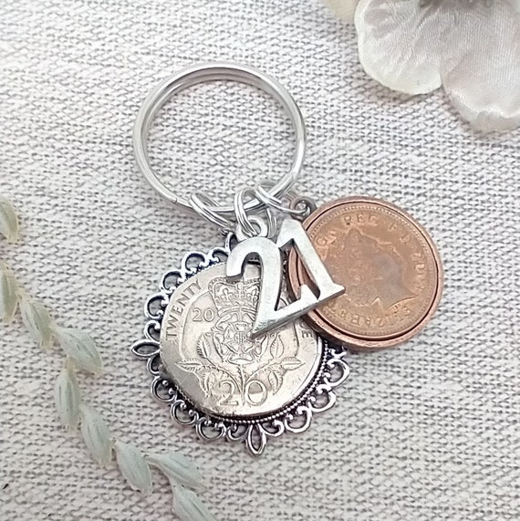 21st 2004 Birthday Gift Keyring, 21st Coin Birthday Present With