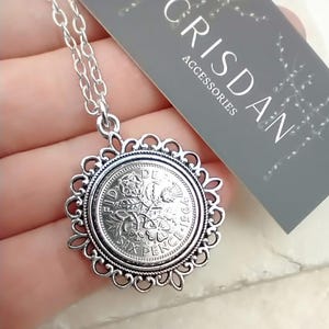 60th 1965 Silver Sixpence Birthday Necklace Gift