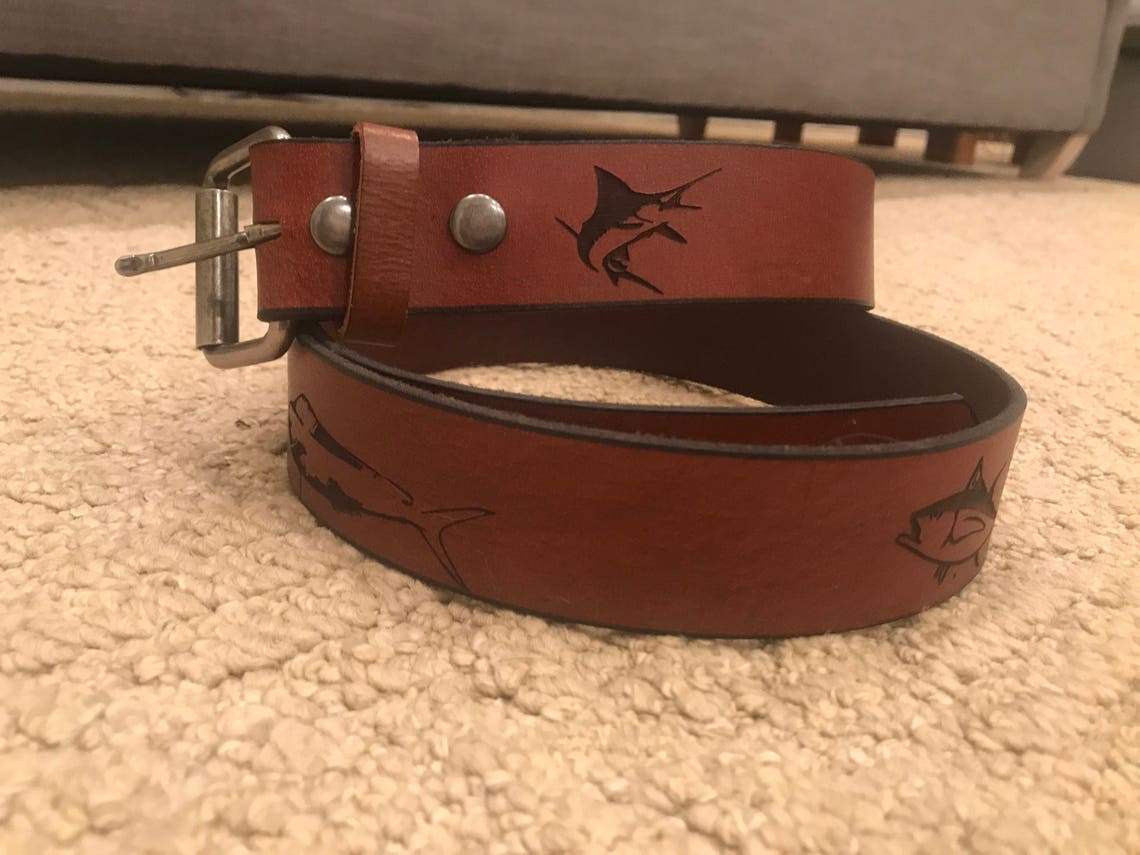 Leather Belt Deep Sea Fishing Themed Premium Quality Etsy