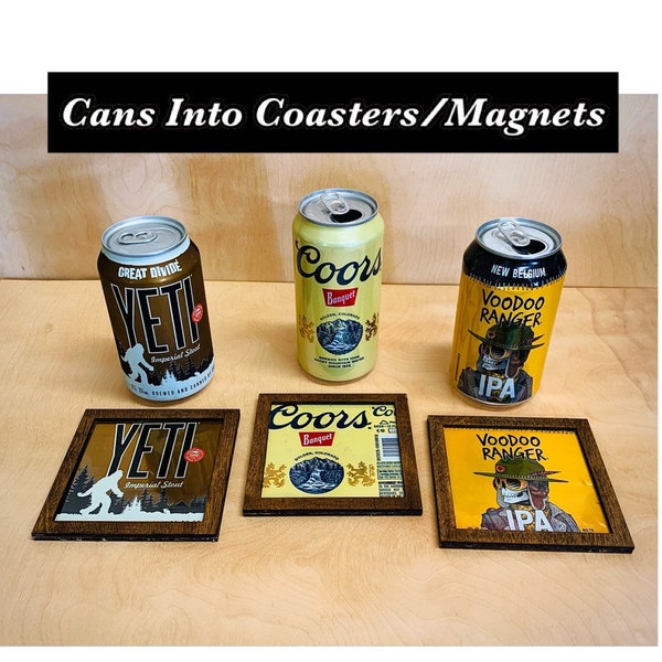 Beer Cans Turned Into Coasters With Wood Frame