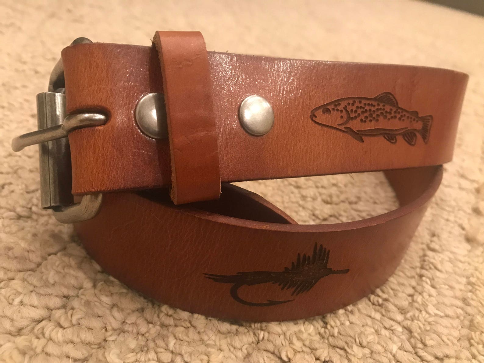 Leather Belt Fly Fishing Themed Premium Quality Etsy