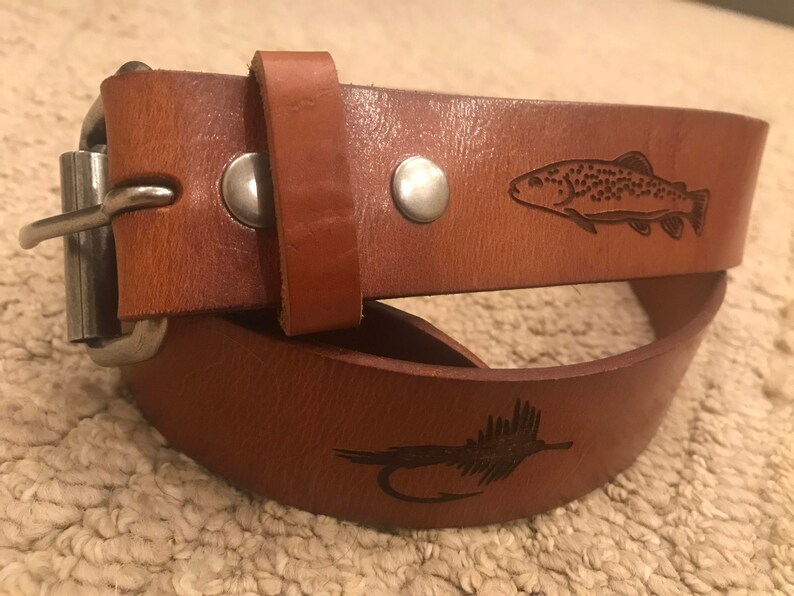 Leather Belt Fly Fishing Themed Premium Quality Etsy