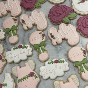 Gebloemde babyshower gedecoreerde koekjes (1 dozijn koekjes)