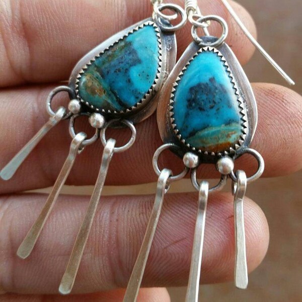 Turquoise dangle earrings. Gypsy earrings. Southwestern  earrings. Long earrings. Silver earrings. Gemstone earrings. Turquoise earrings.