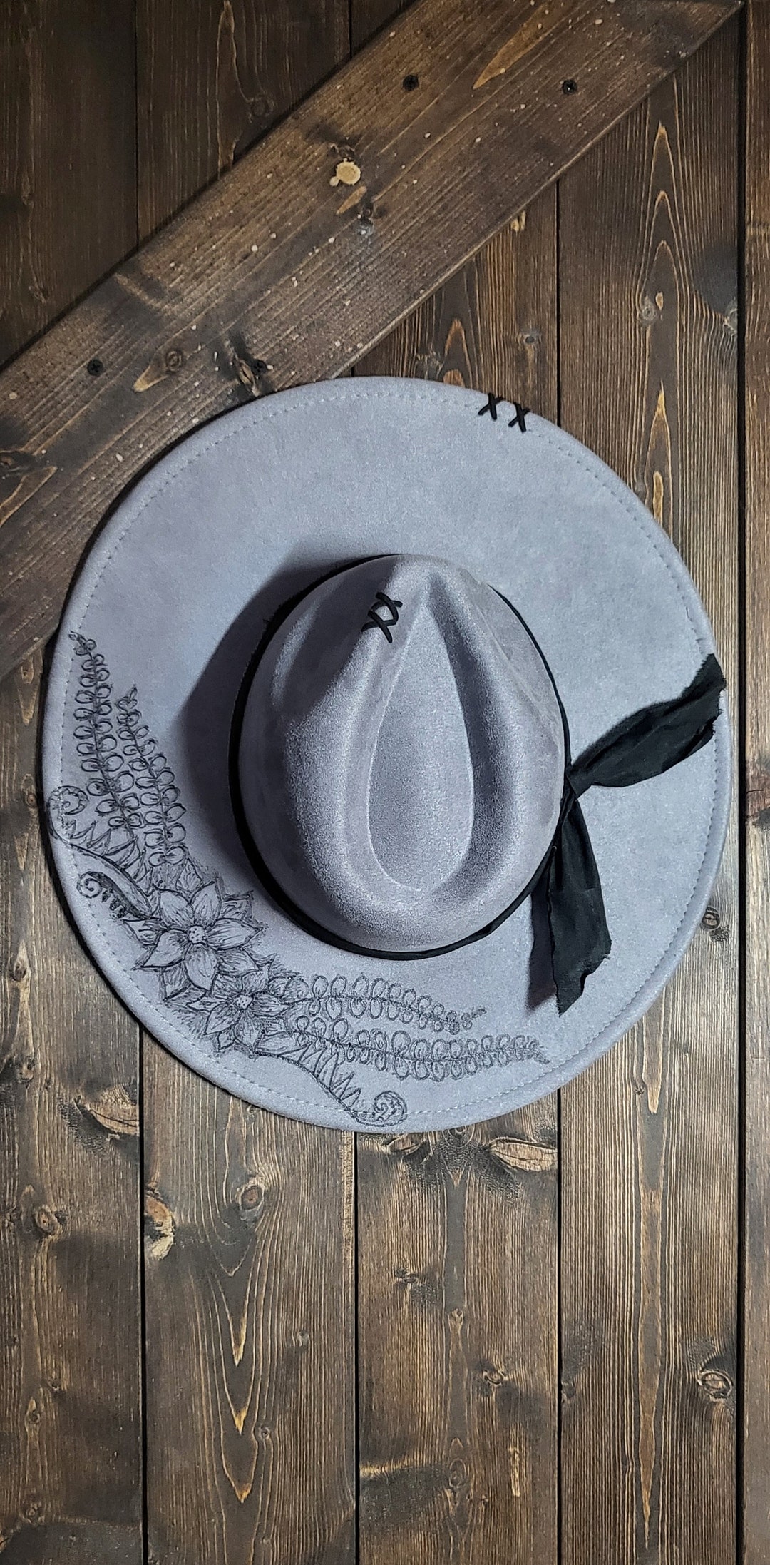 Grey Burned Suede Fedora Cowboy Hat - Etsy display picture 1