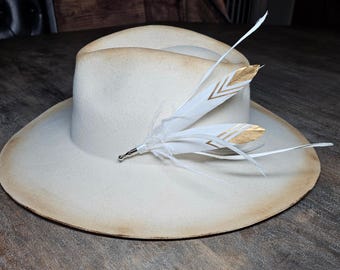 Grey Felt Burned Fedora With Leather and Studs - Etsy display picture 1