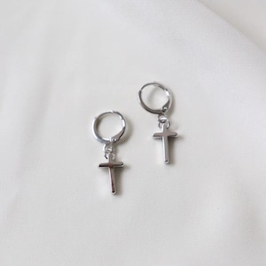 Silver Cross Huggies sterling silver plated waterproof dangle dainty earring timeless durable go to piece basic layering versatile