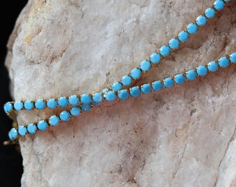 18k Gold Plated Turquoise Tennis Necklace, Dainty Layering Jewelry (16" + 2" Extender)