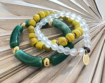 Game Day Stack-Green and Yellow Bracelet Stack (Packers, Baylor Bears)