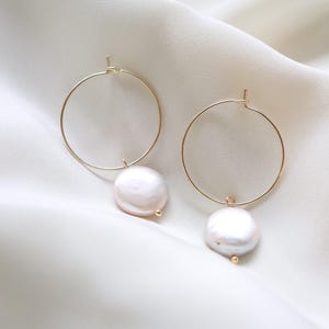 Pearl Drop Hoop Earrings: 18k Gold Plated Dainty Stacking Earrings