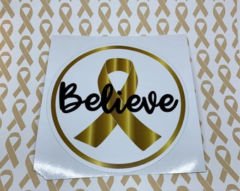 Believe Gold Ribbon Sticker
