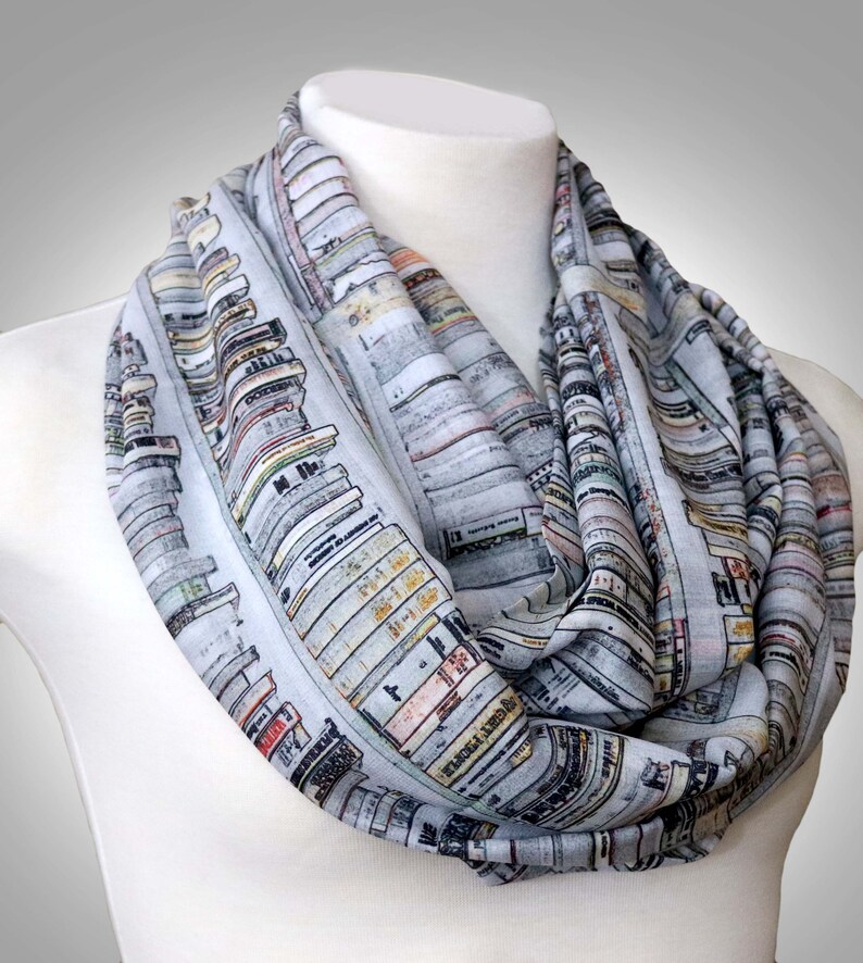 Book scarf gray infinity scarves for women bookworm reader Etsy