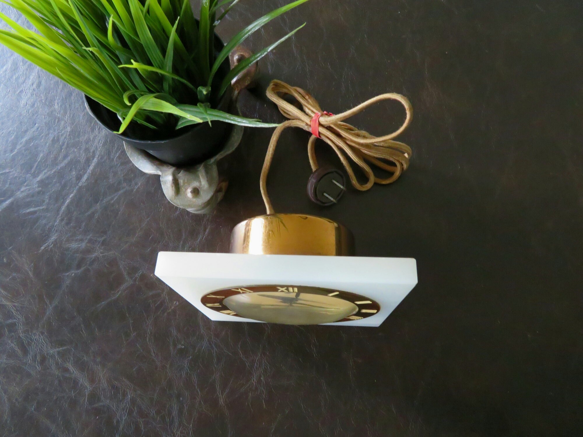 ヴィンテージ テレクロン電気時計 ホワイトオニキス大理石 アール