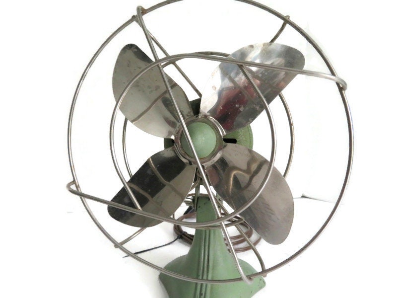 Vintage Kwikway ZIP Fan, Green Art Deco Table Fan - Working