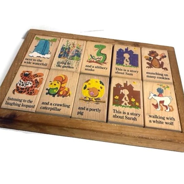 1992 Rhyme and Reason Toys Vintage Wooden Story Blocks
