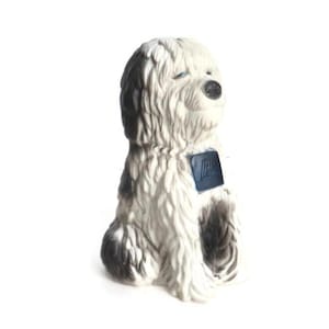Vintage Shaggy Sheep Dog 'PF Savings' Plastic Coin Bank 6-1/2" high by Niagara Plastics, Erie PA
