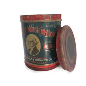 Vintage George Washington Cut Plug Tin Old Collectible Red White and Blue Can R.J. Reynolds Tobacco Co., Winston-Salem, N.C.