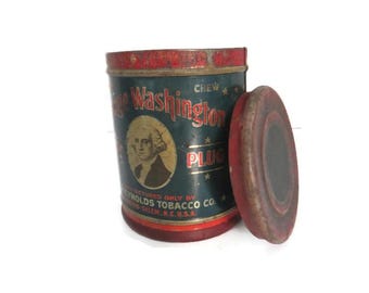george washington cut plug tobacco Vintage George Washington Cut Plug Tobacco Tin With Handle
