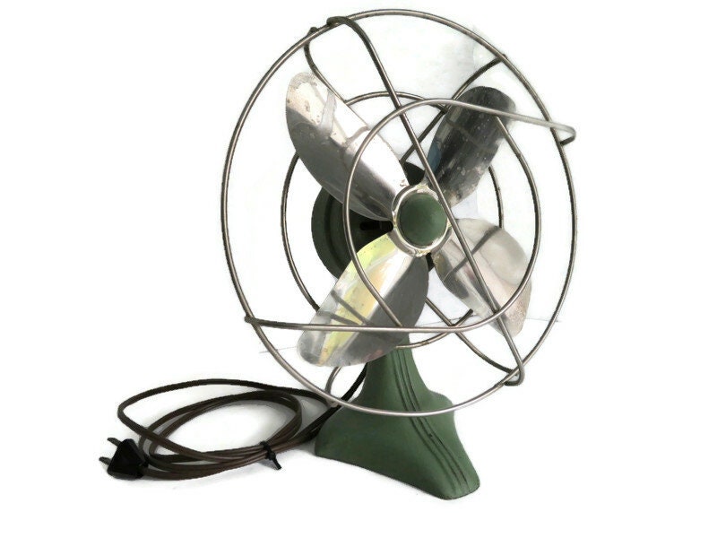 Vintage Kwikway ZIP Fan, Green Art Deco Table Fan - Working