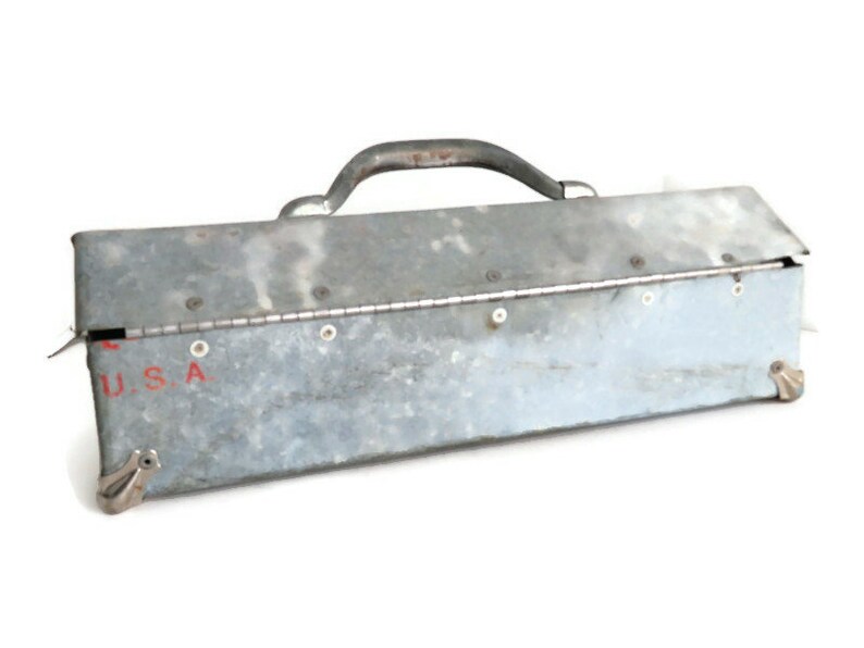 Vintage Metal Box Old Galvanized Metal Tool Box Industrial Etsy