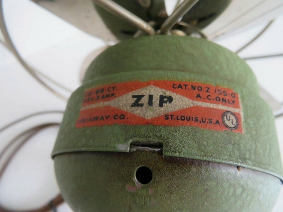 Vintage Kwikway ZIP Fan, Green Art Deco Table Fan - Working