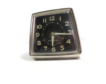 Vintage Westclox Wind-Up Alarm Clock Made in USA BLack Metal Trapezoid Shape Desk/Table Clock Art Deco Mid-Century Style Decor Clock