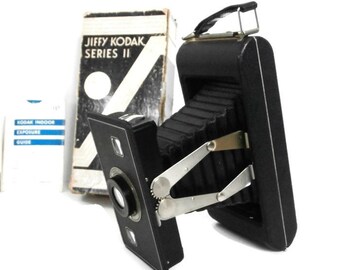 Vintage Kodak Collectible Camera | Jiffy Kodak Six-16 Series II Camera | Black Folding Bellows Camera | Old Camera w/Box, Manual, Kodaguide