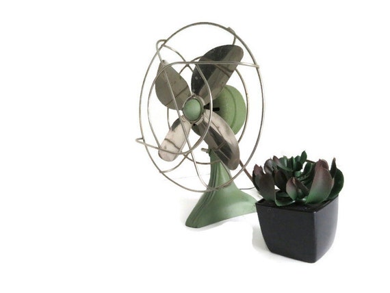 Vintage Kwikway ZIP Fan, Green Art Deco Table Fan - Working