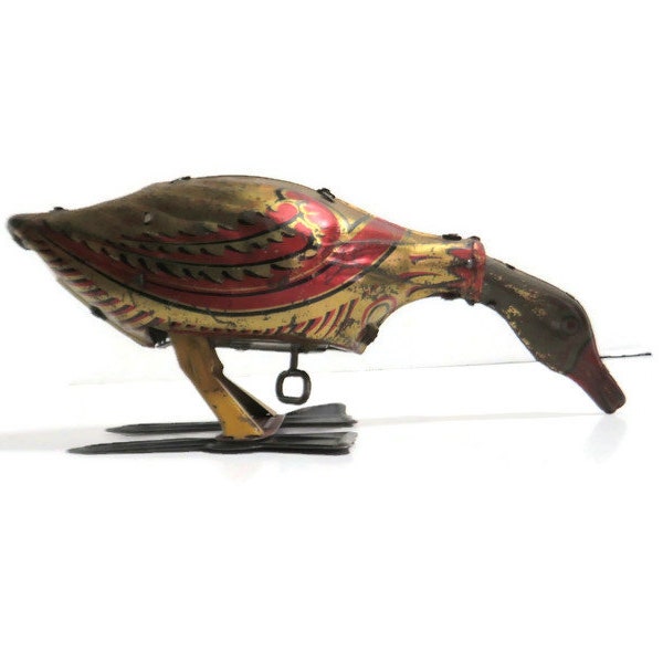 Vintage Louis Marx & Co. Wind-Up Tin Toy Goose/Duck Patented July 8, 1924 Old Egg Laying Golden Goose Collectible Tin Toy