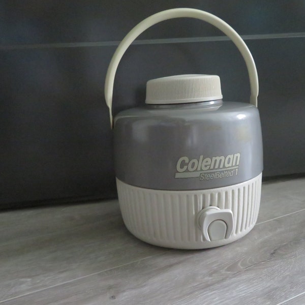 Vintage Coleman Beverage Jug Retro Gray/Silver Steel Belted One Gallon Water Cooler Made in USA