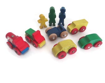 Vintage Wooden Toy Vehicle Set, 9 Piece Nursery Decor