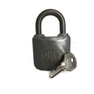 Vintage CORBIN Padlock and Corbin Key | Old Working Lock with Key | Small Collectible Industrial Padlock Made in USA