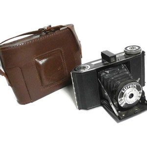 Vintage Art Deco Collectible Camera | Wirgin Deluxe Folding Camera | Black & Chrome Camera with Bellows | Meniscar 75mm  Lens Camera