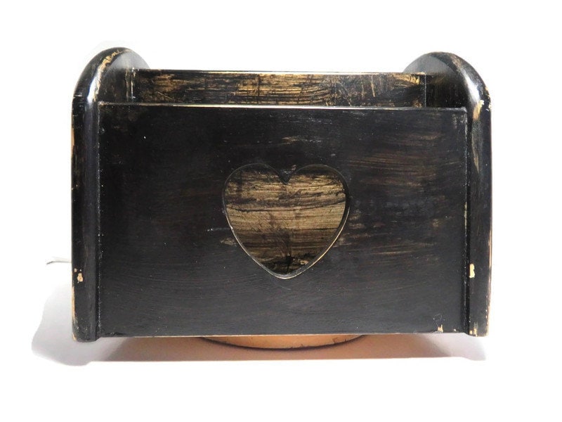 Vintage Wooden Lazy Susan Napkin Holder 1980's Heart Cutout Desk Caddy