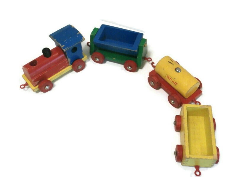 Vintage Wooden Little Train Toy 1920s, Antique Handmade Toy, Jouet  Personnage Petit Train Ancien Bois 