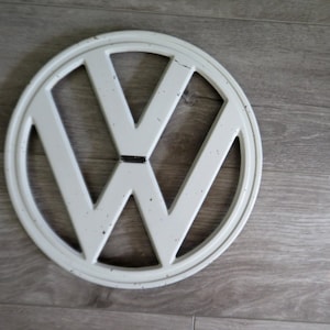 Vintage 1950-60's VW Original Vehicle Emblem Volkswagen Bus Grill Badge Metal Logo 9-7/8" Diameter 4-Pin All Steel Collectible