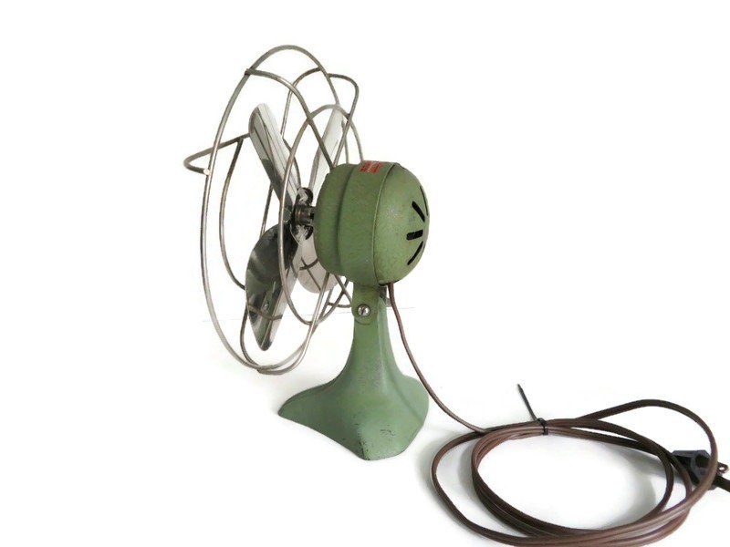 Vintage Kwikway ZIP Fan, Green Art Deco Table Fan - Working